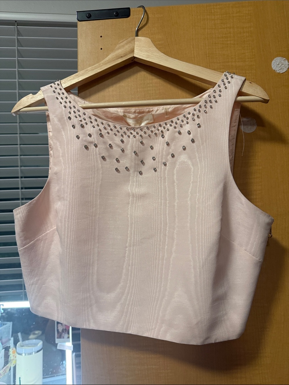 LoveShackFancy Blush Pink Beaded Sleeveless Crop Top